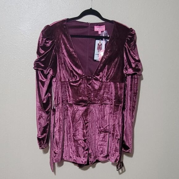 Sugar Thrillz pink velvet Velour romper with belt, xxl, NWTs. - Picture 1 of 5